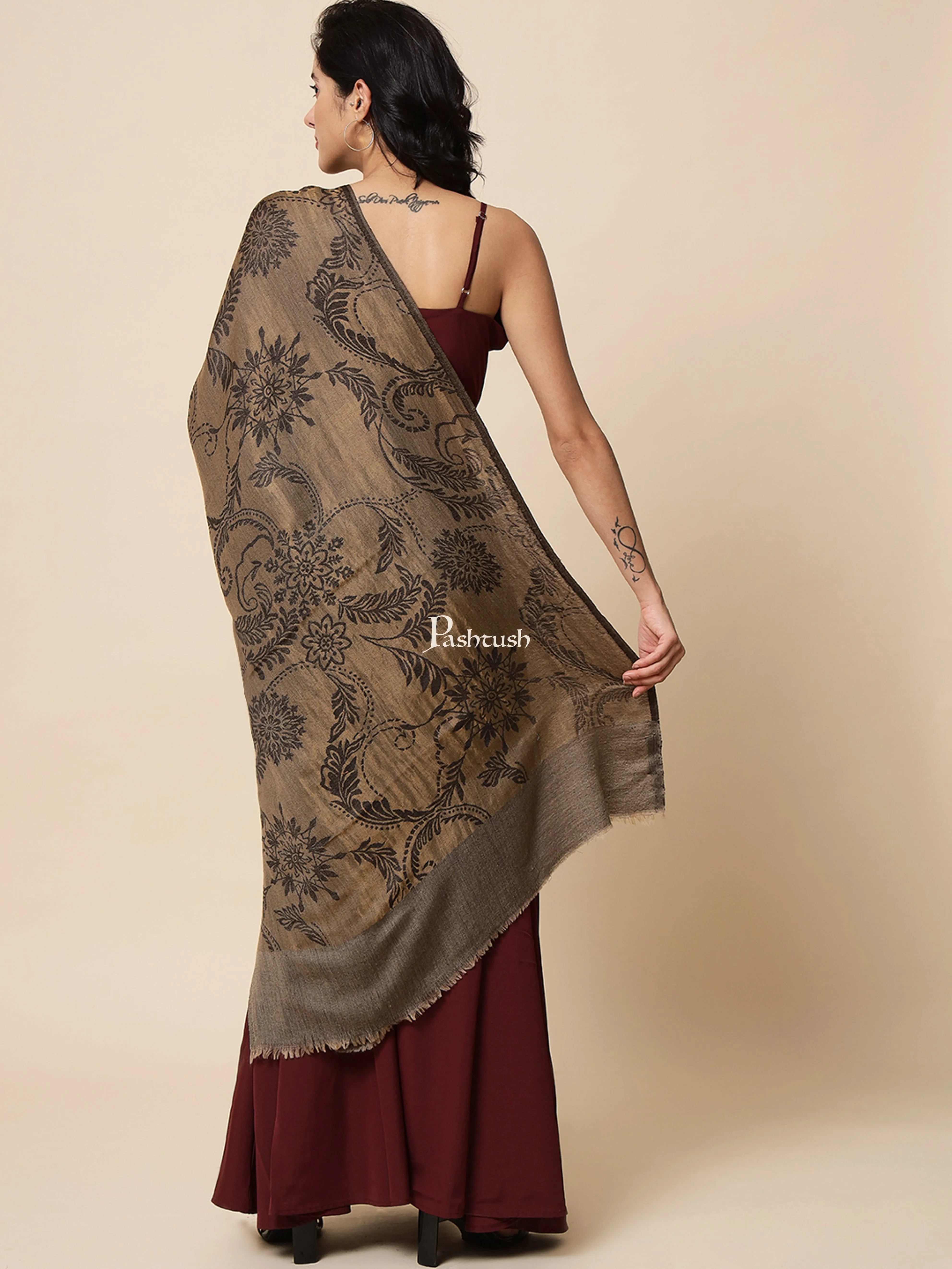 Pashtush Womens, Extra Fine Wool, Twilight Scarf, With Shimmery Metallic Zari Thread Weave Black