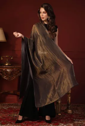 Pashtush Womens, Extra Fine Wool, Twilight Scarf, With Shimmery Zari Thread Weave,Black Gold