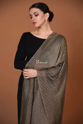 Pashtush Womens, Extra Fine Wool, Twilight Striped Scarf, With Shimmery Zari Thread Weave Black