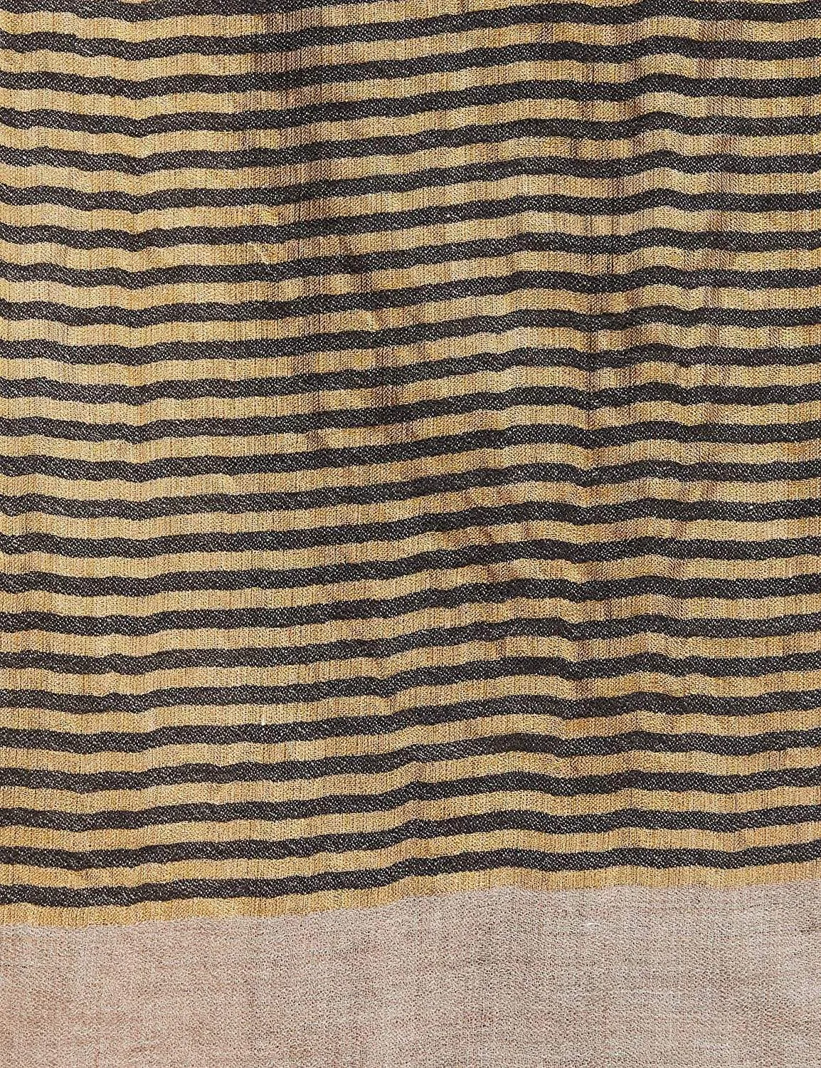 Pashtush Womens, Extra Fine Wool, Twilight Striped Scarf, With Shimmery Zari Thread Weave Gold