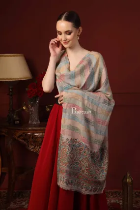 Pashtush Womens ,Pure Wool, Twilight Striped Scarf, With Shimmery Zari Thread Weave Multi Coloured