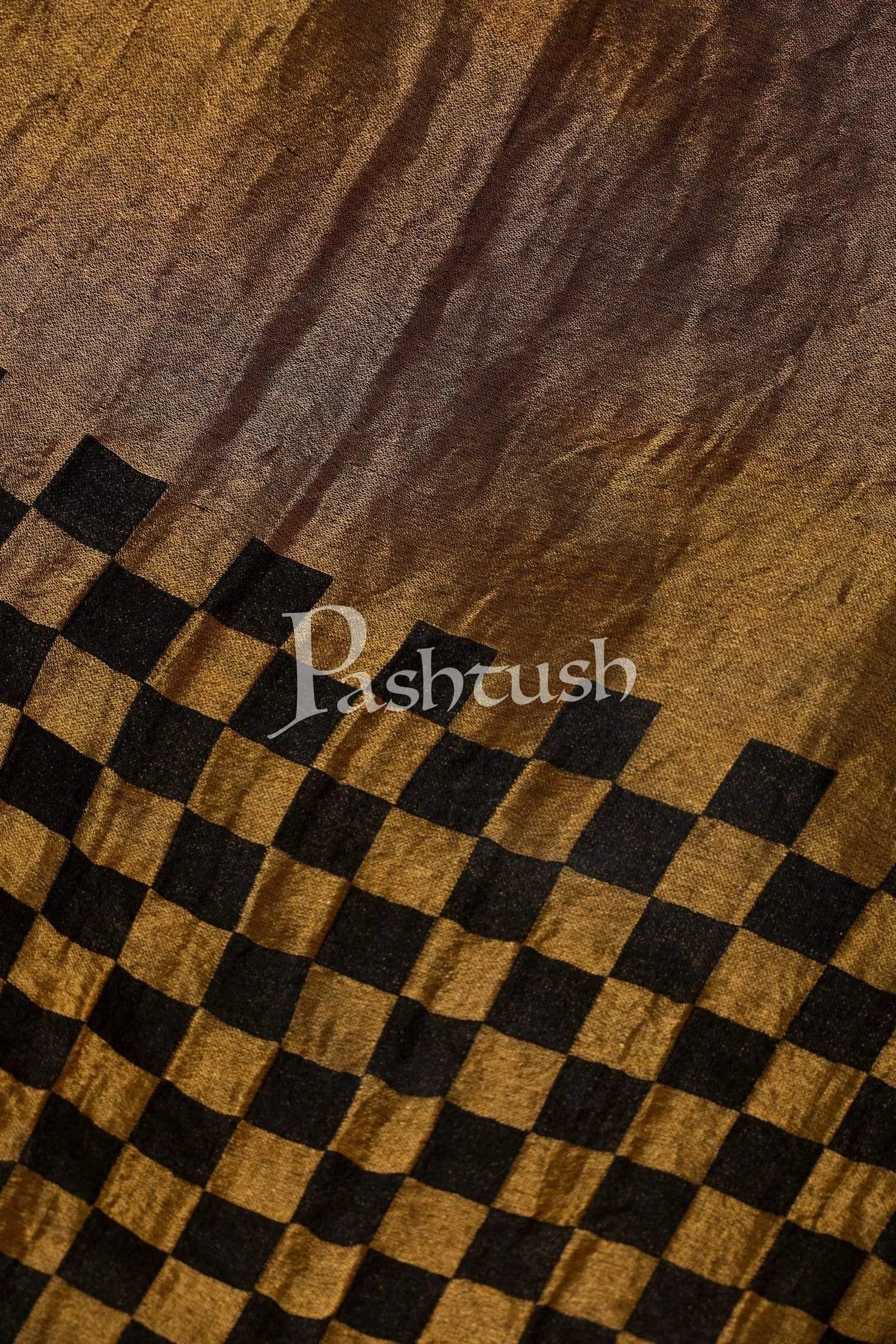 Pashtush Womens Twilight Checkered Reversible Scarf, With Shimmery Zari  Thread Weave, Black And Gold