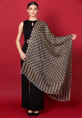 Pashtush Womens Twilight Checkered Scarf, With Shimmery Zari  Thread Weave, Black And Gold