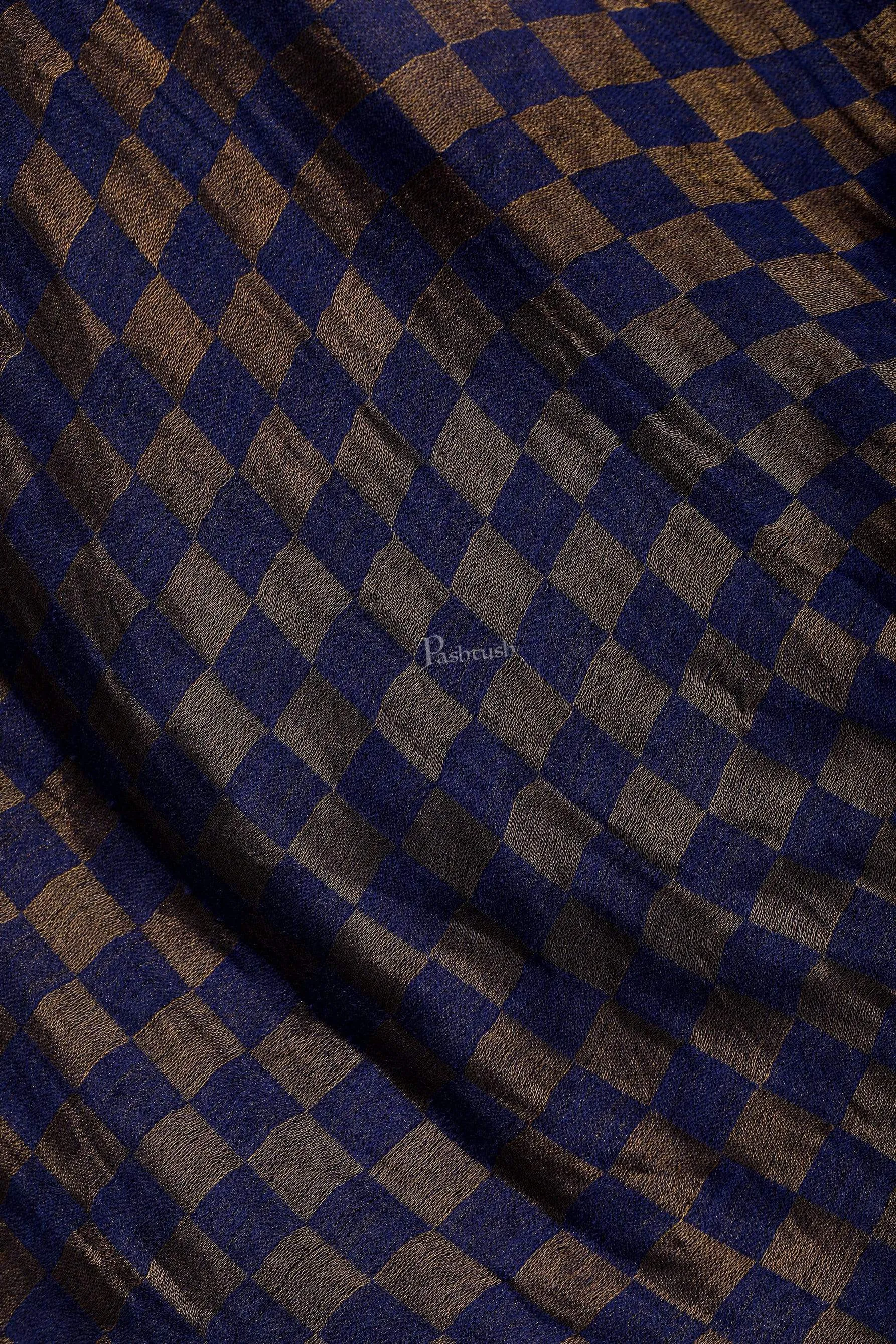 Pashtush Womens Twilight Checkered Scarf, With Shimmery Zari  Thread Weave, Blue And Golden