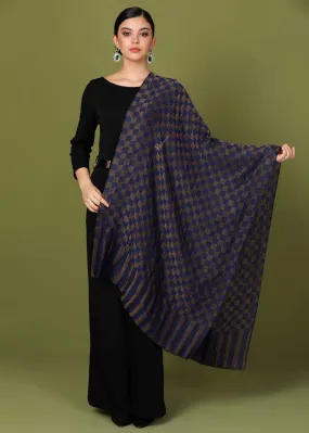 Pashtush Womens Twilight Checkered Scarf, With Shimmery Zari  Thread Weave, Blue And Golden