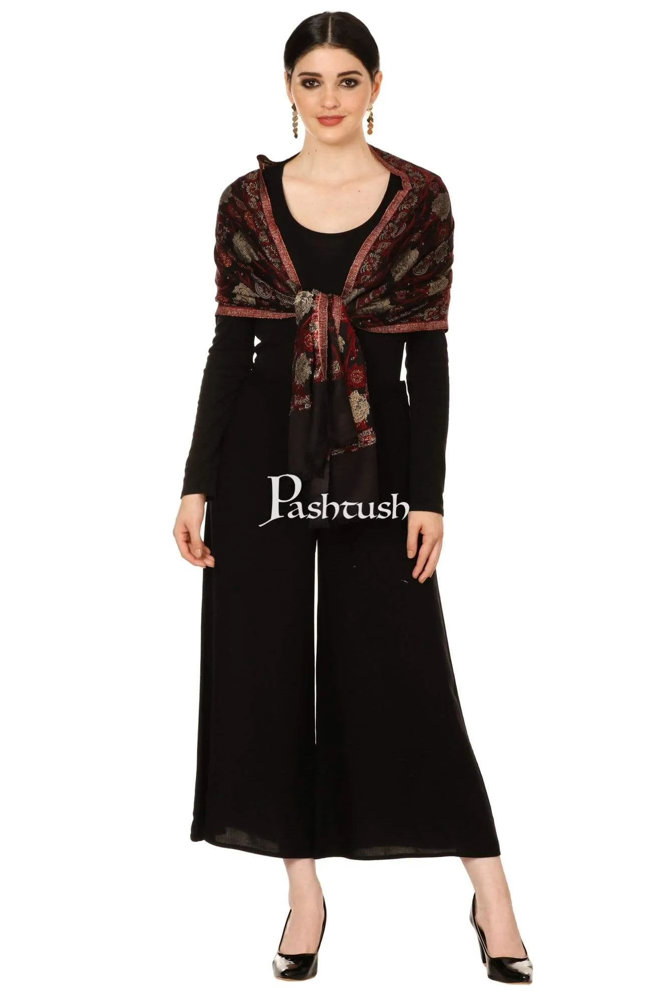 Pashtush Womens Twilight Roses Scarf, With Shimmery Zari Thread Weave