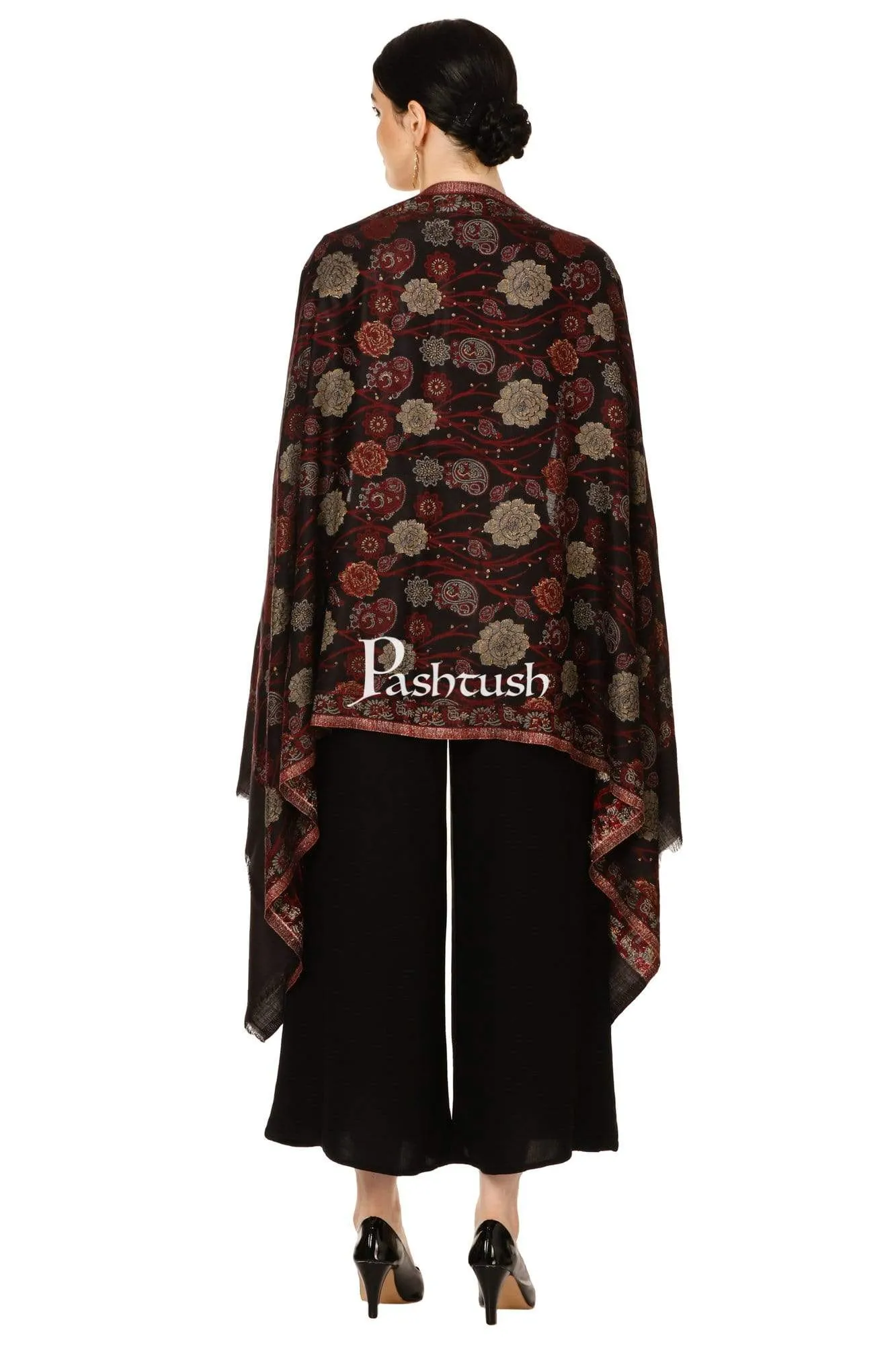 Pashtush Womens Twilight Roses Scarf, With Shimmery Zari Thread Weave