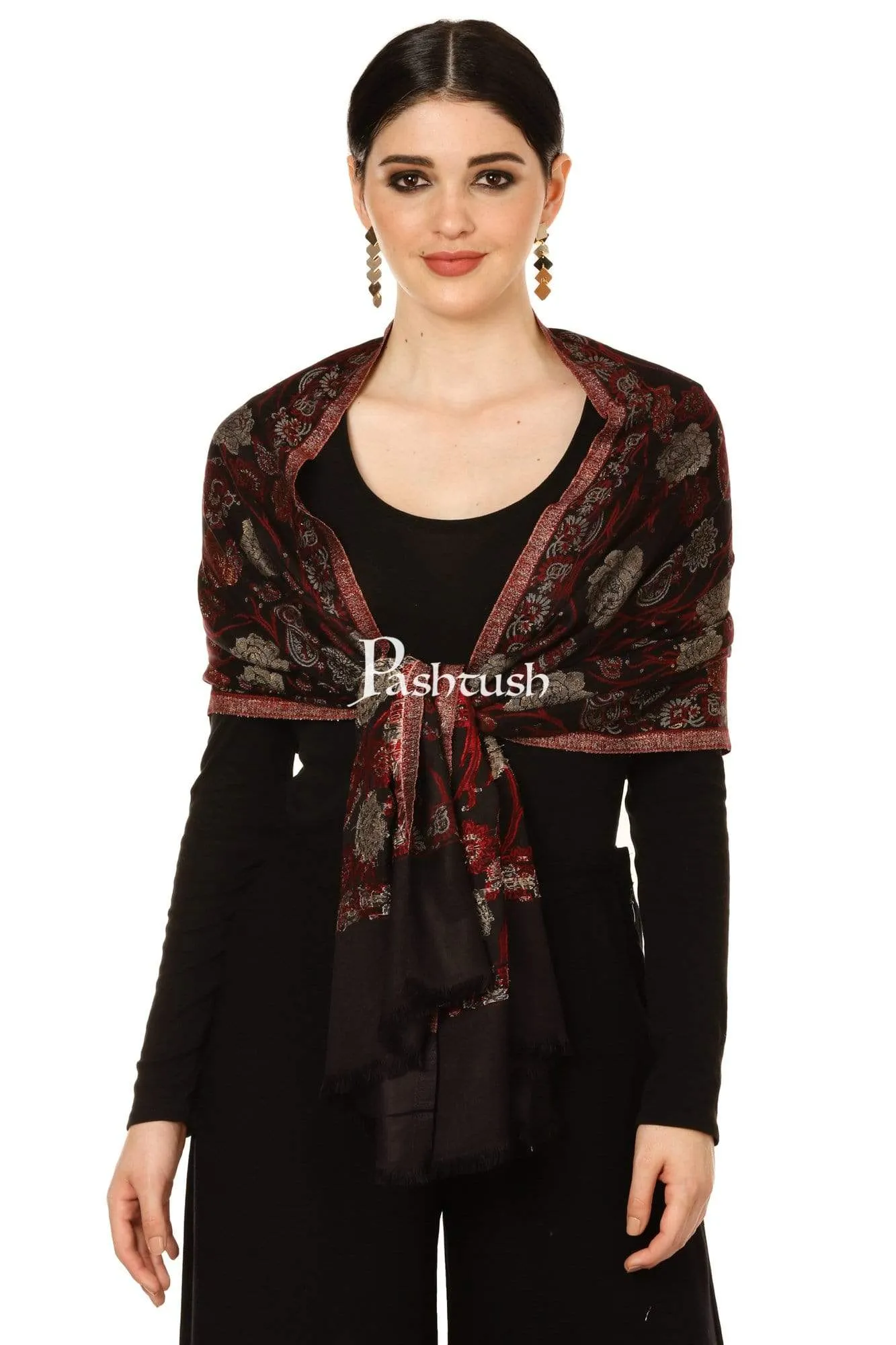 Pashtush Womens Twilight Roses Scarf, With Shimmery Zari Thread Weave