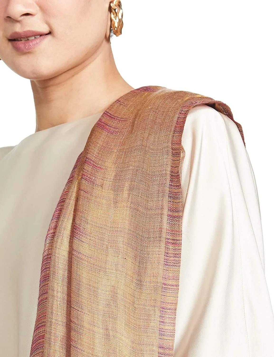 Pashtush Womens Twilight Striped Scarf, With Shimmery Zari Thread Weave, Reversible Pink