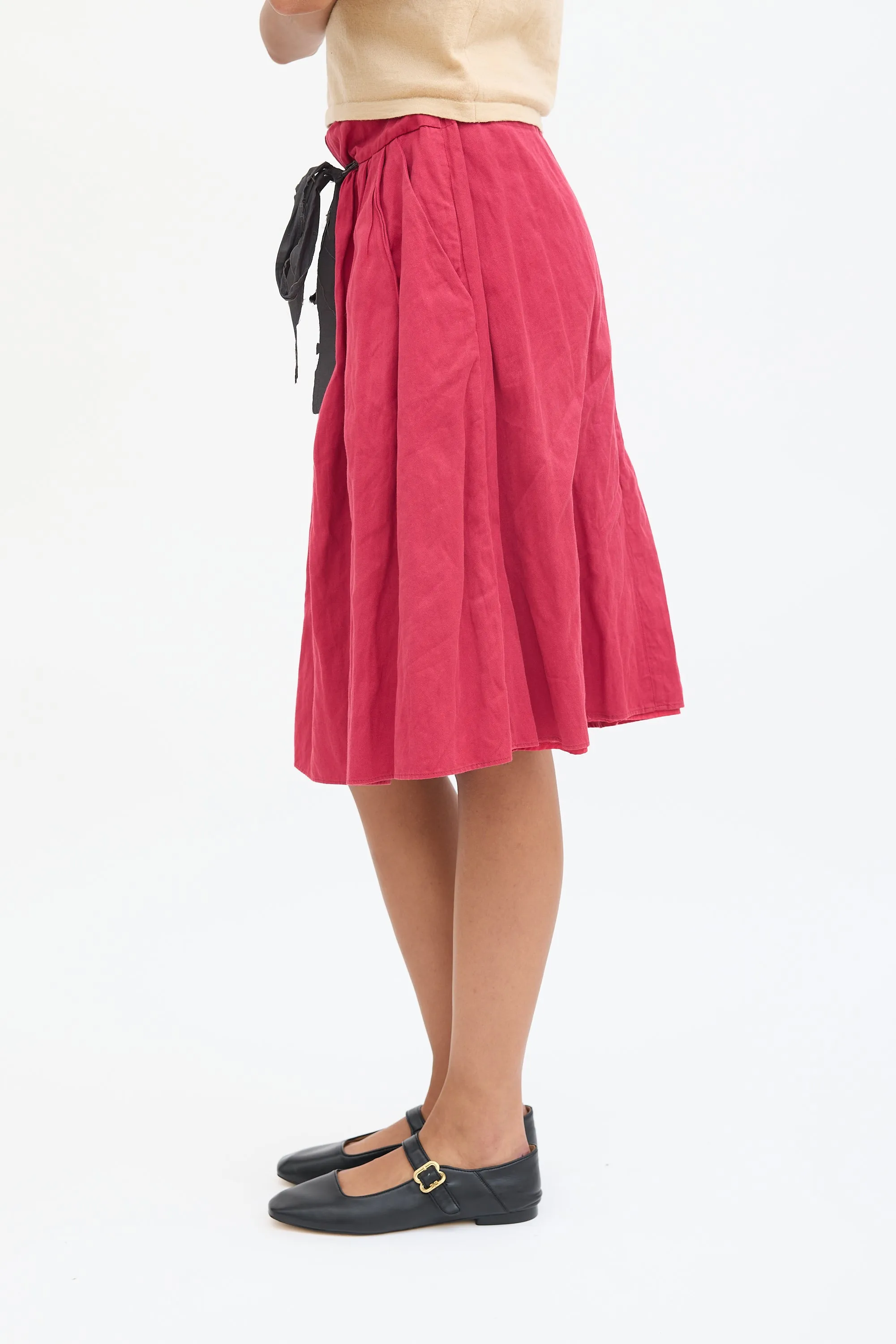 Pink Cotton Tie Midi Skirt