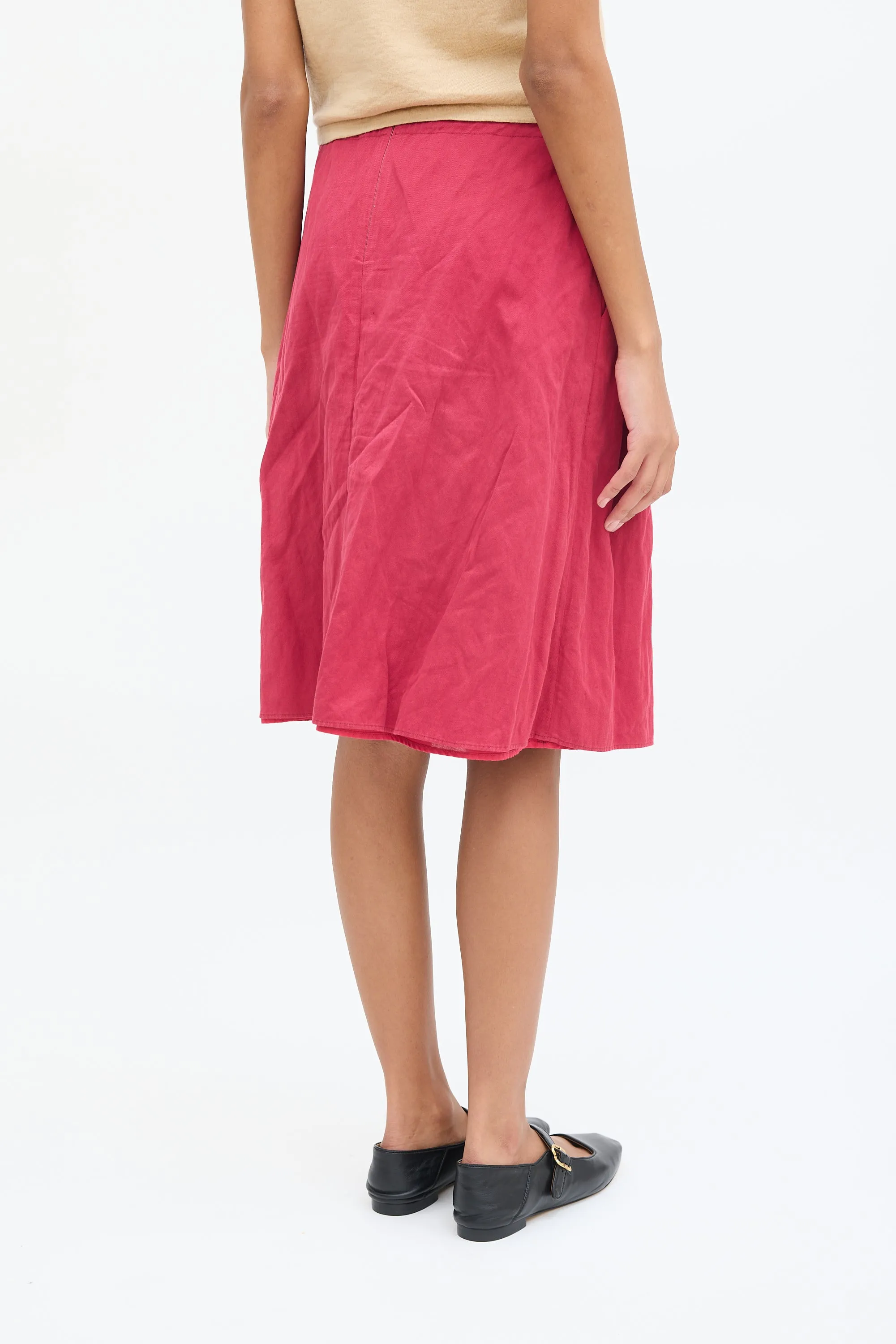 Pink Cotton Tie Midi Skirt