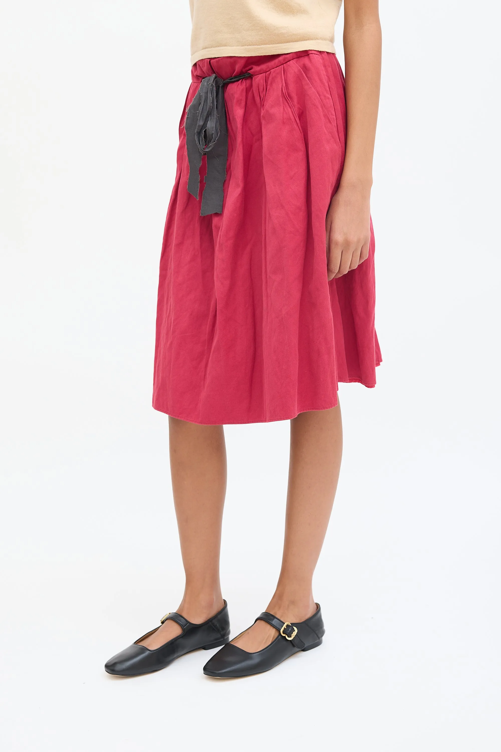Pink Cotton Tie Midi Skirt