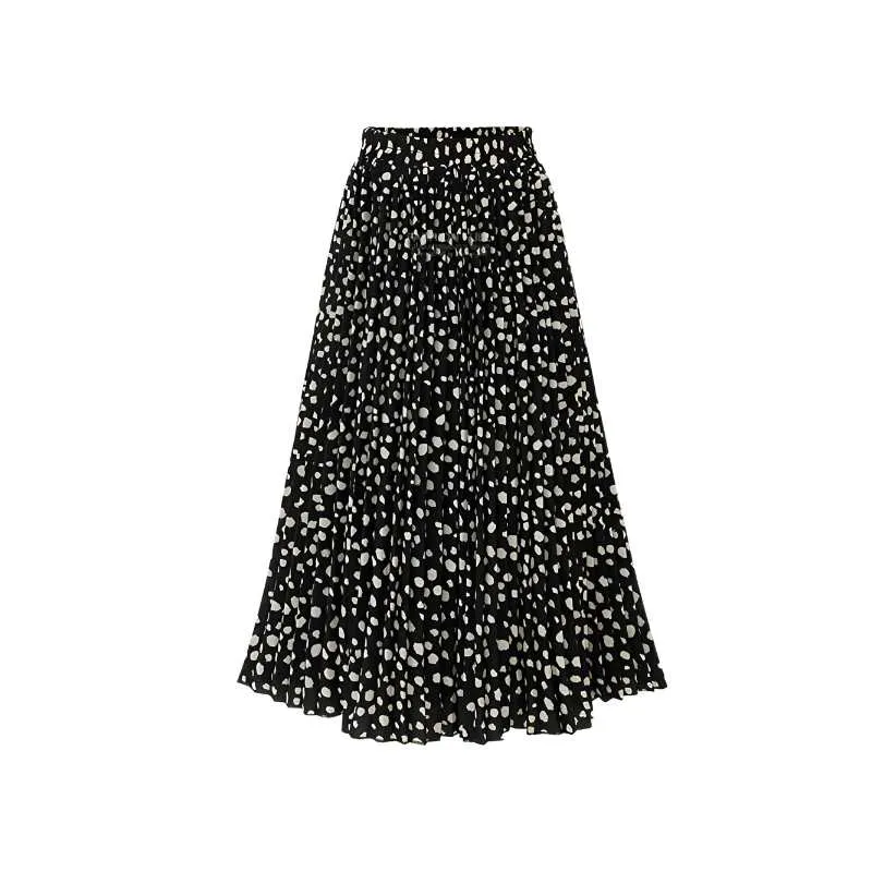 Polka Dot Chiffon Pleated Long Skirt