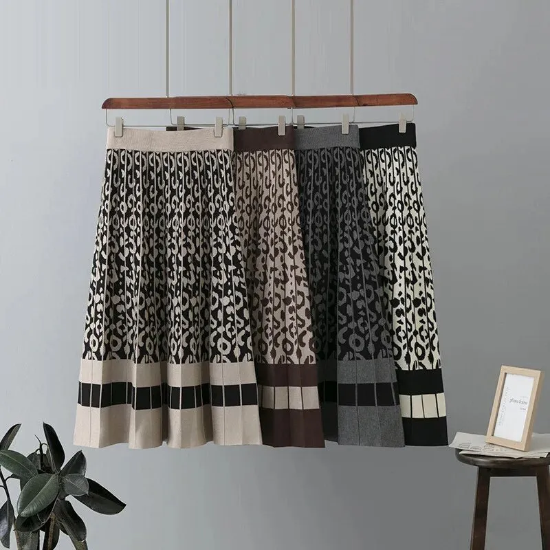 Pre Order:  Lines and Curls Contrast Knitted Skirt