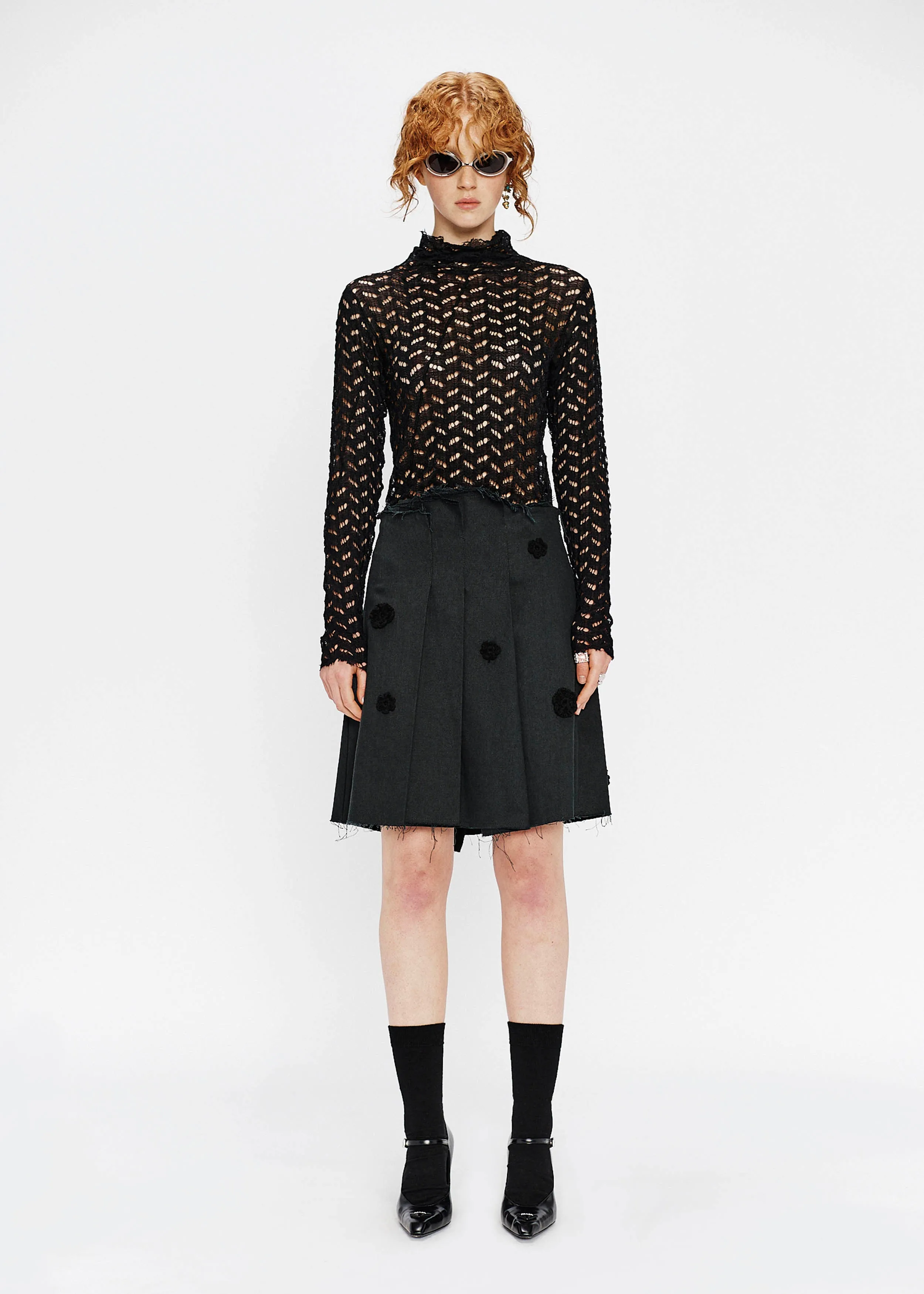 "Daisy" Pleated Mini Skirt - Hemp Drill (Black)