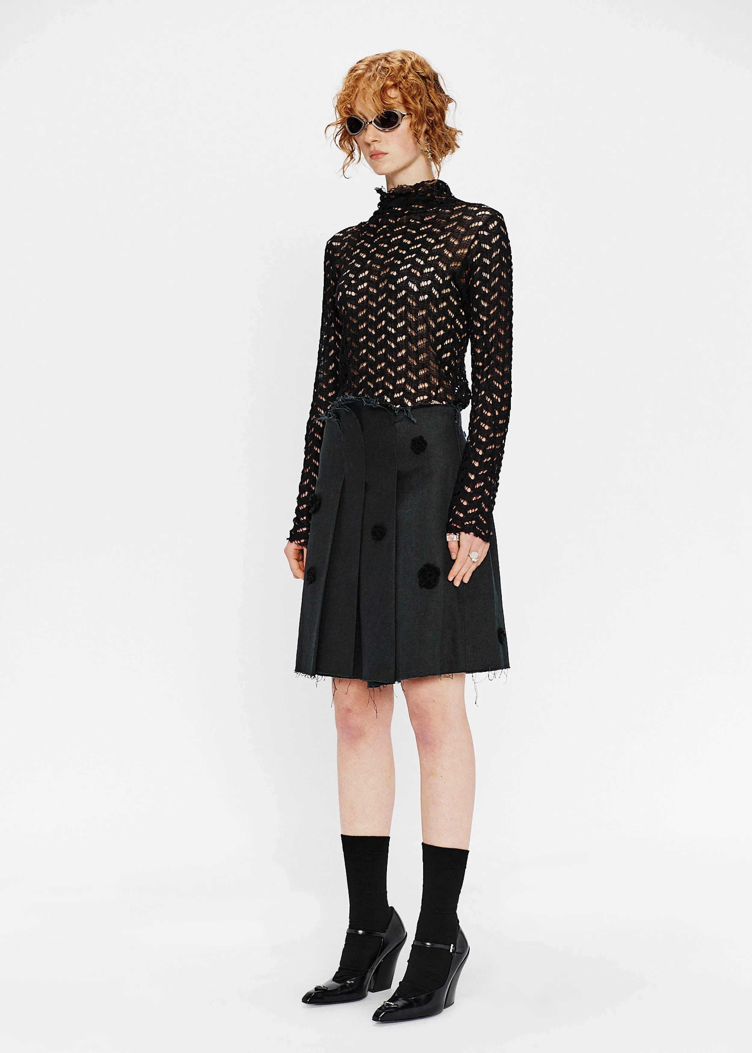 "Daisy" Pleated Mini Skirt - Hemp Drill (Black)