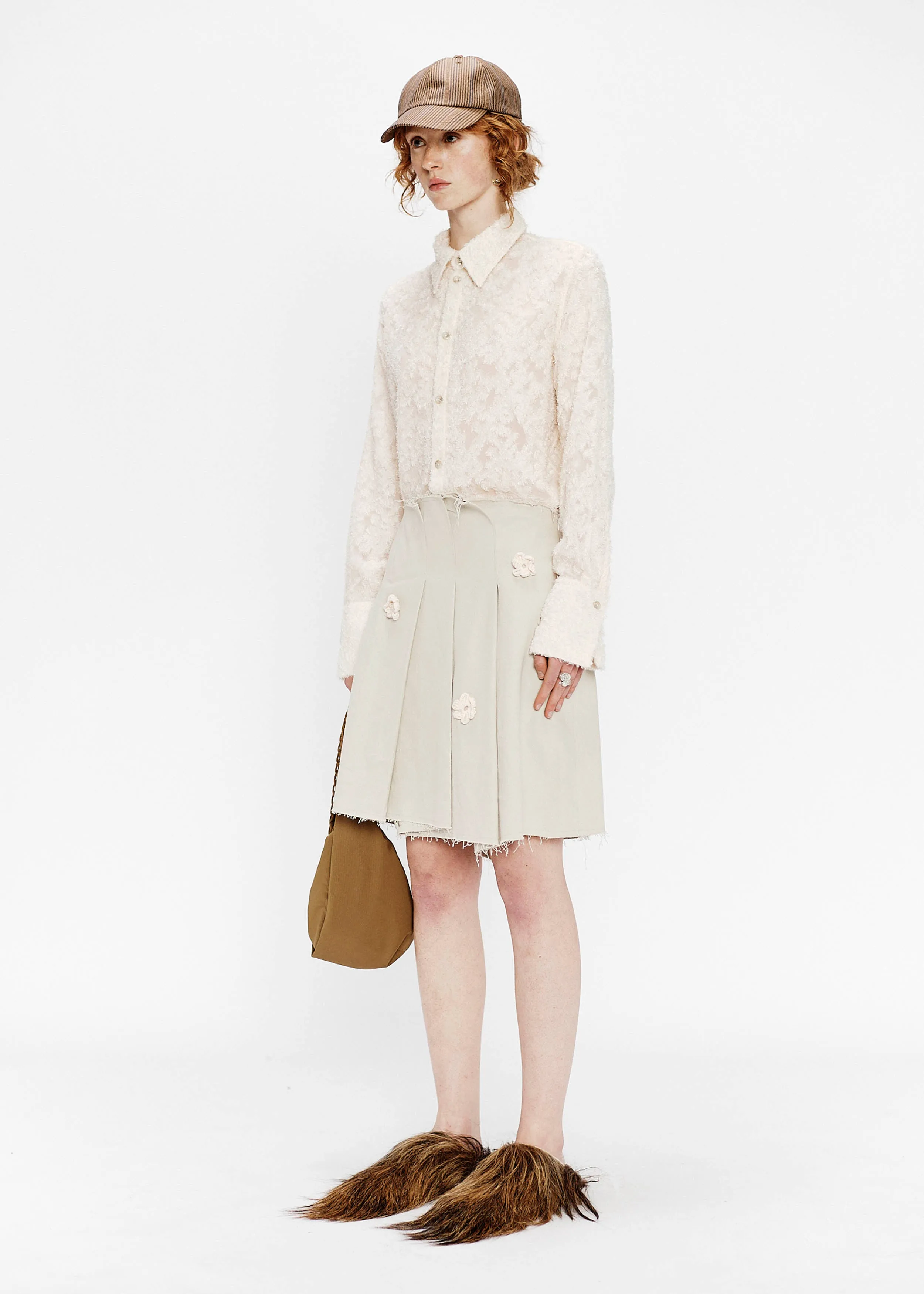 "Daisy" Pleated Mini Skirt - Hemp Drill (Bone)