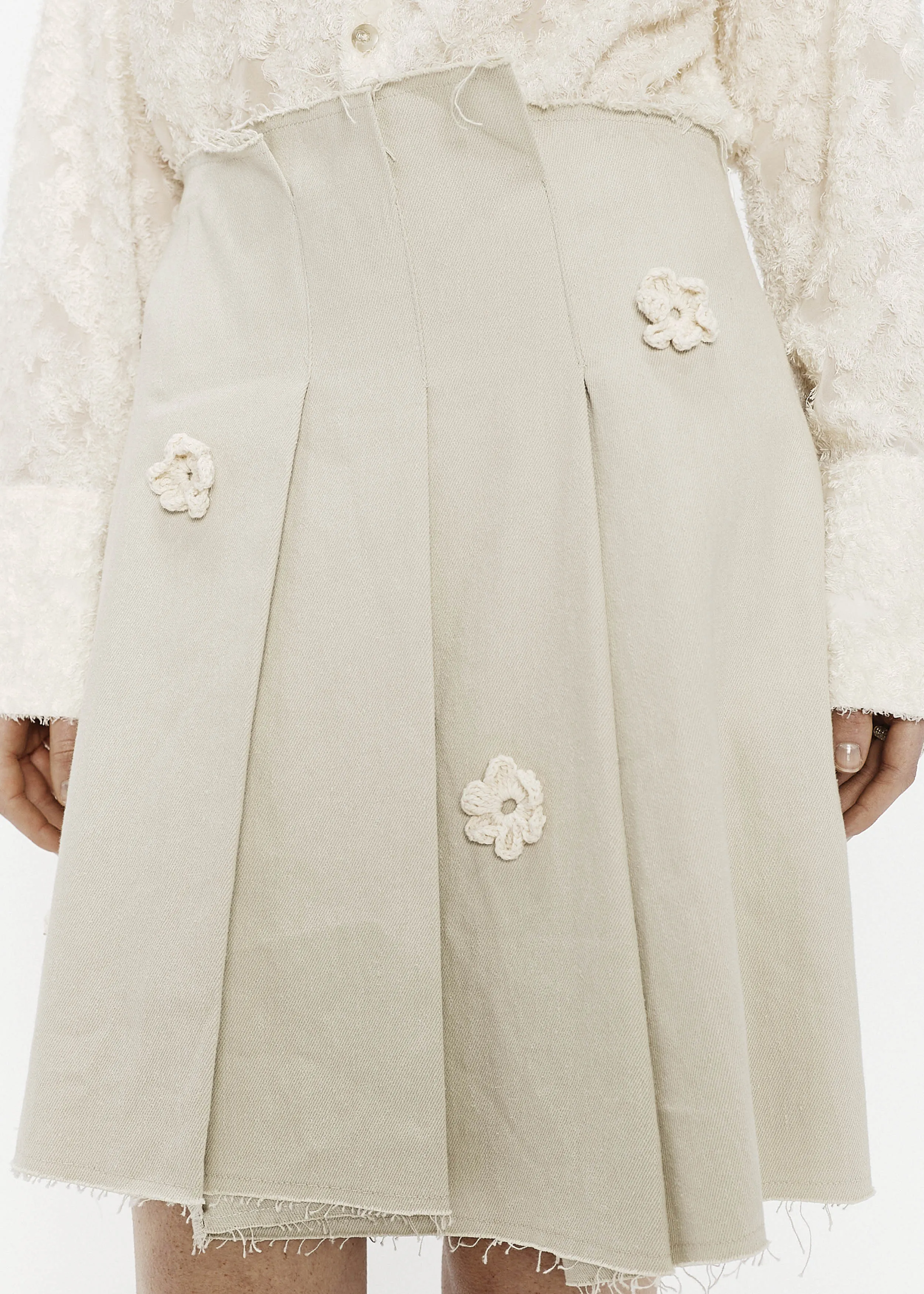 "Daisy" Pleated Mini Skirt - Hemp Drill (Bone)