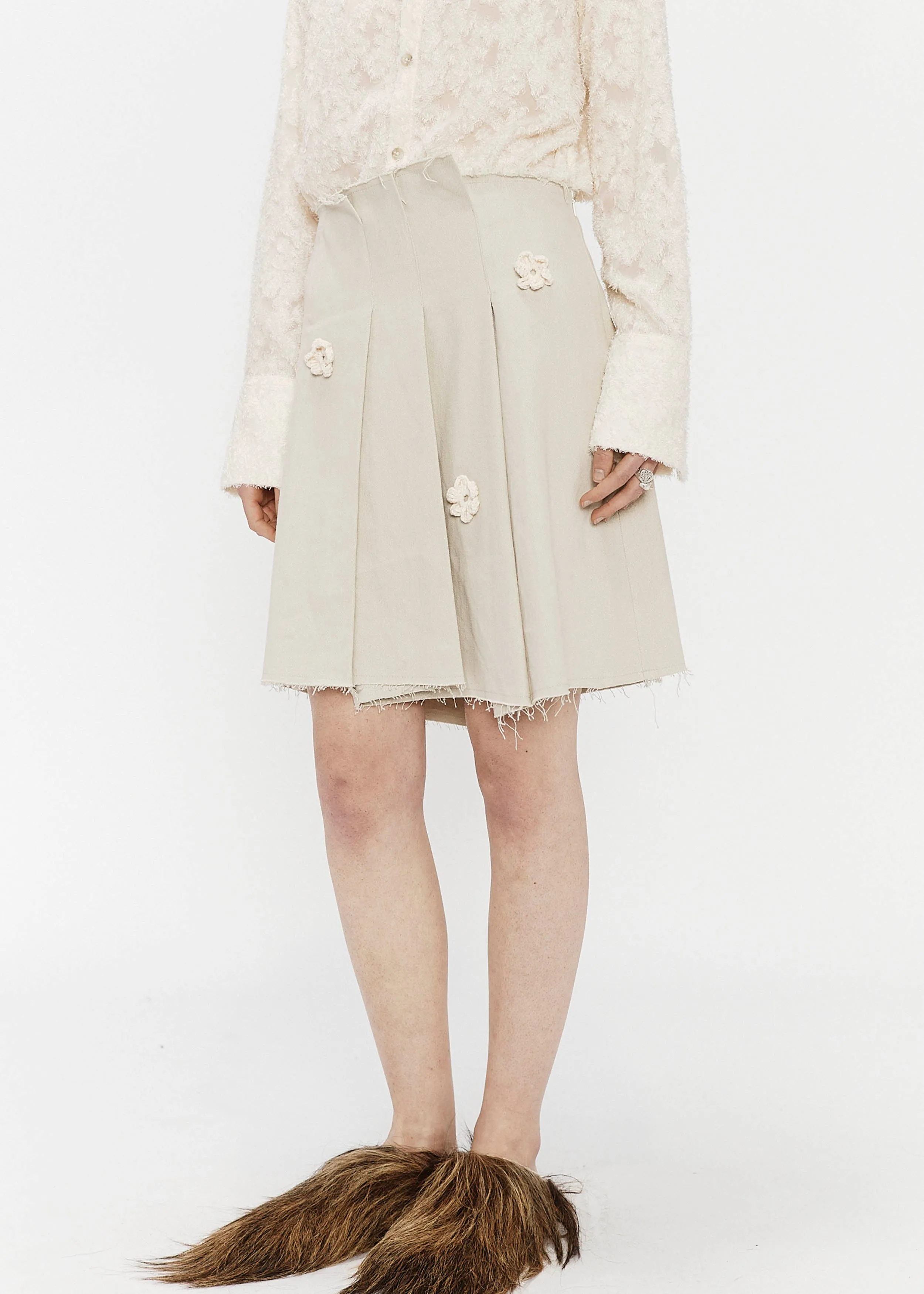 "Daisy" Pleated Mini Skirt - Hemp Drill (Bone)