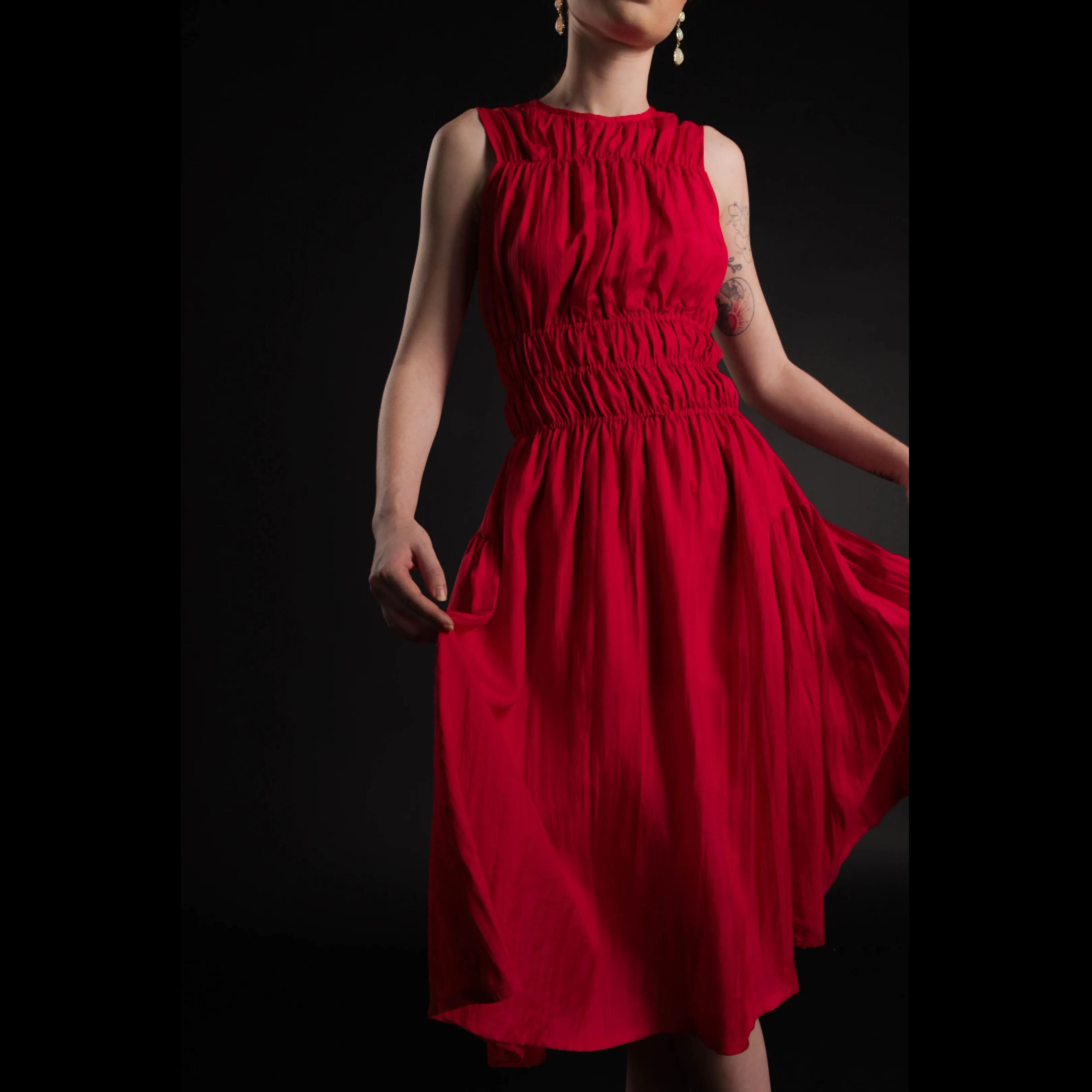 Relaxed Short Silk Dress - Red Midi Dress