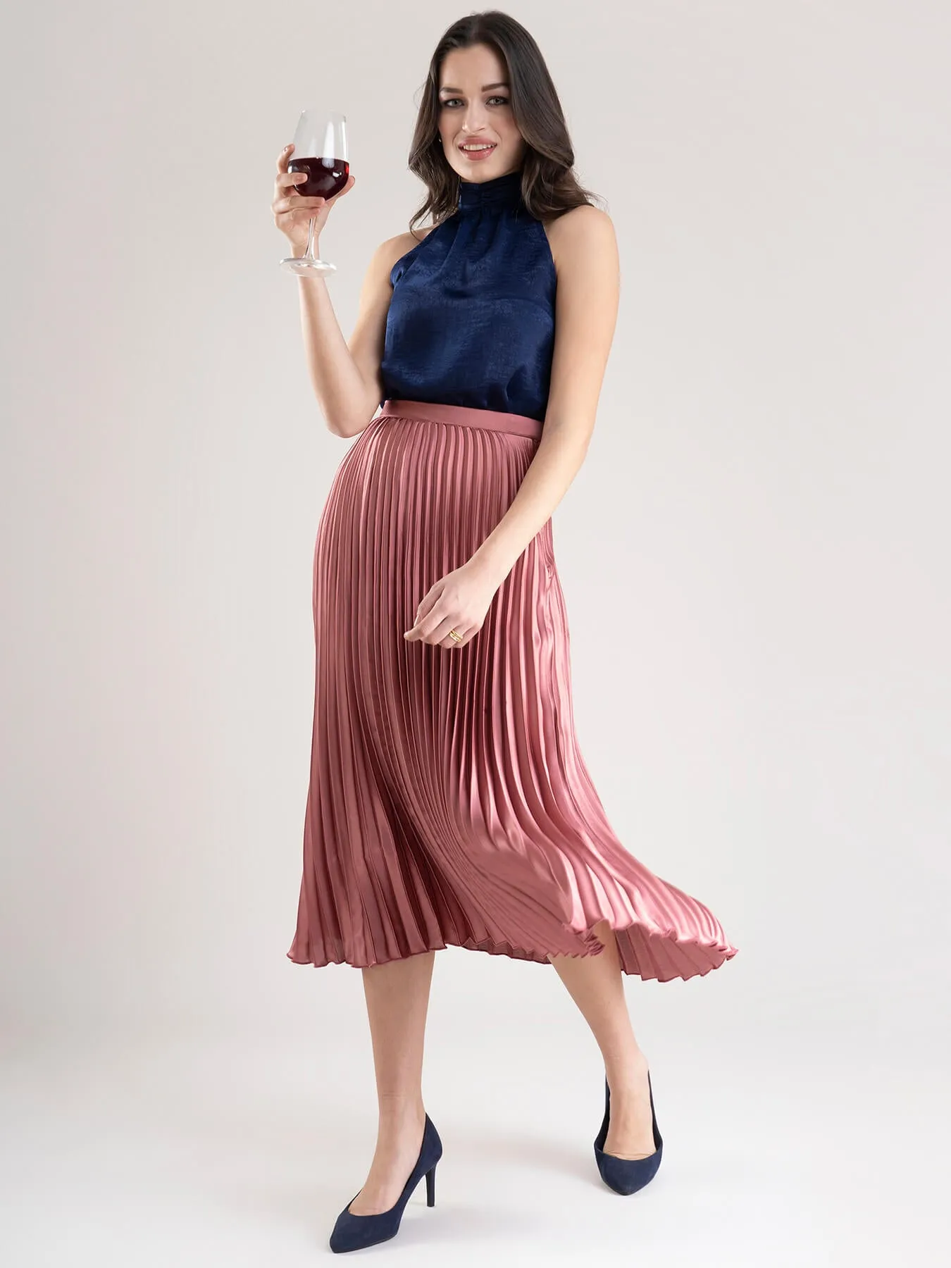 Satin Two-Way Tie Up Top - Navy Blue