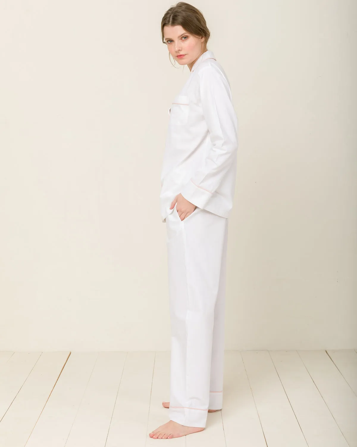 Sophia Linen-Mix Pyjama in Moonlight White - Bottom