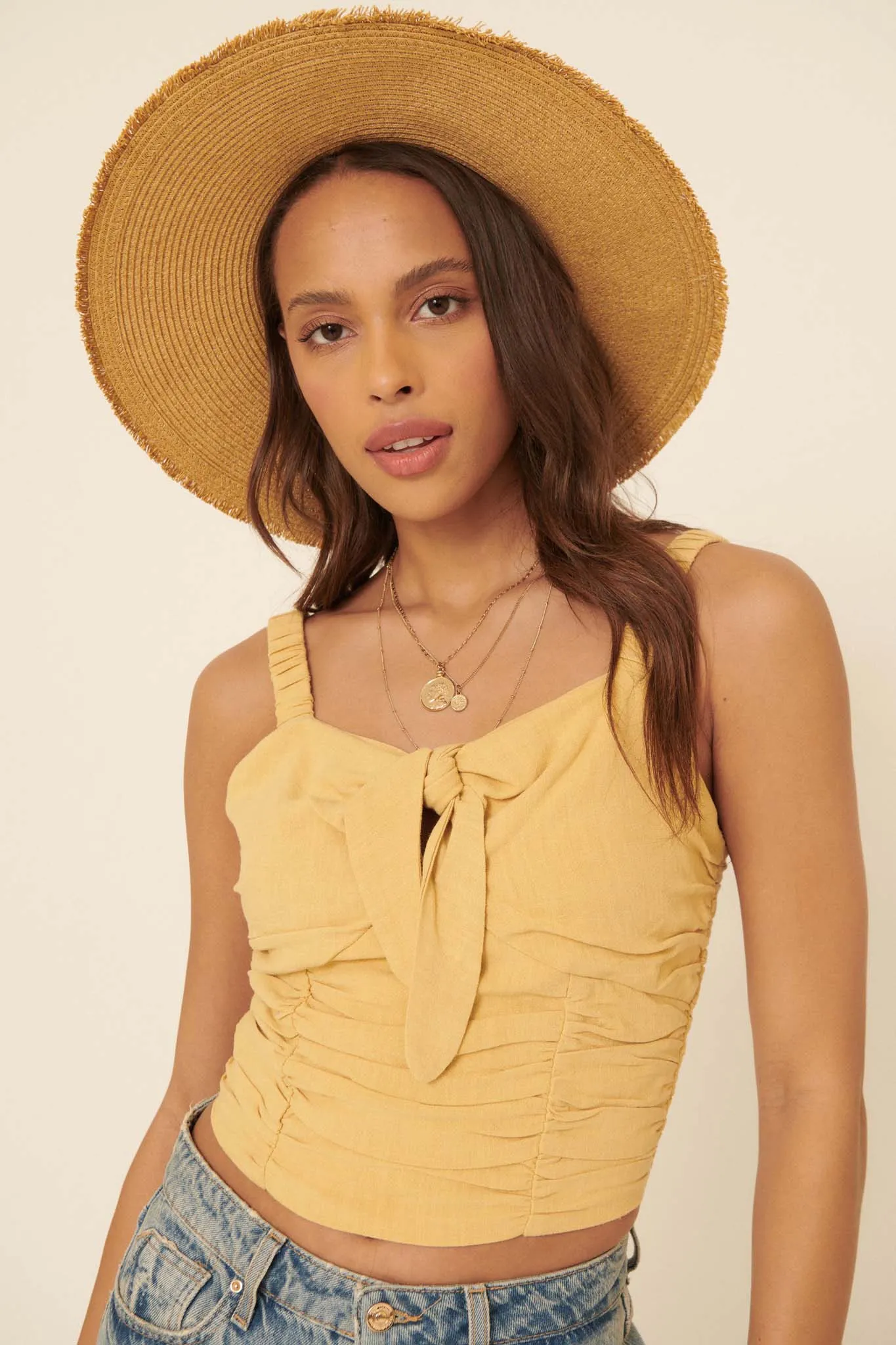 Speak Your Mind Ruched Tie-Front Cami Top