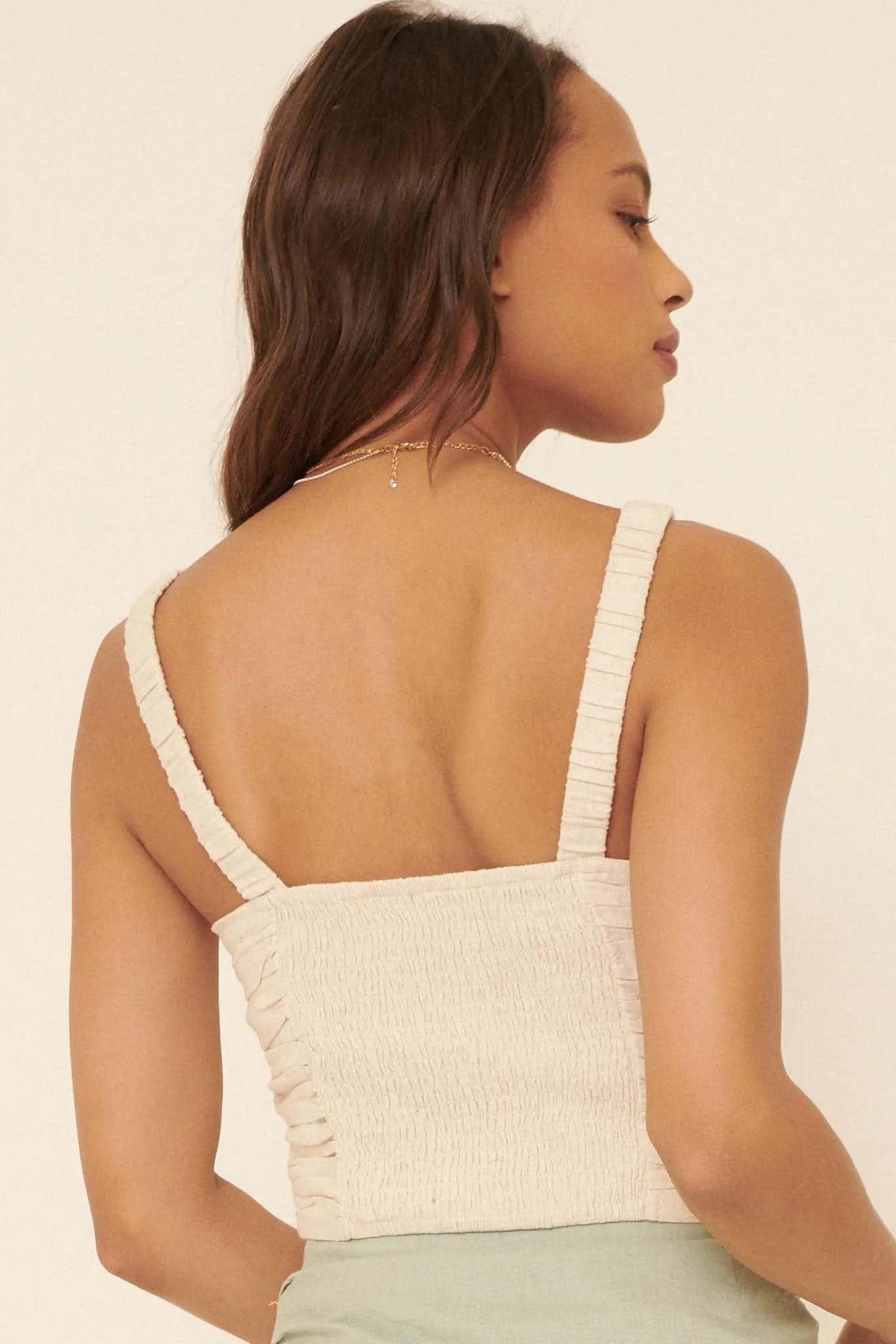 Speak Your Mind Ruched Tie-Front Cami Top