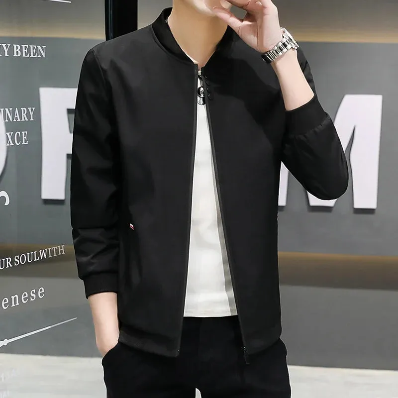 Spring and Autumn New Men's Jacket Coat Simple Solid Baseball Neck Zipper Windbreaker Coat Cycling Coat