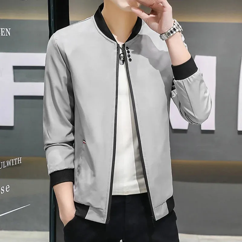Spring and Autumn New Men's Jacket Coat Simple Solid Baseball Neck Zipper Windbreaker Coat Cycling Coat