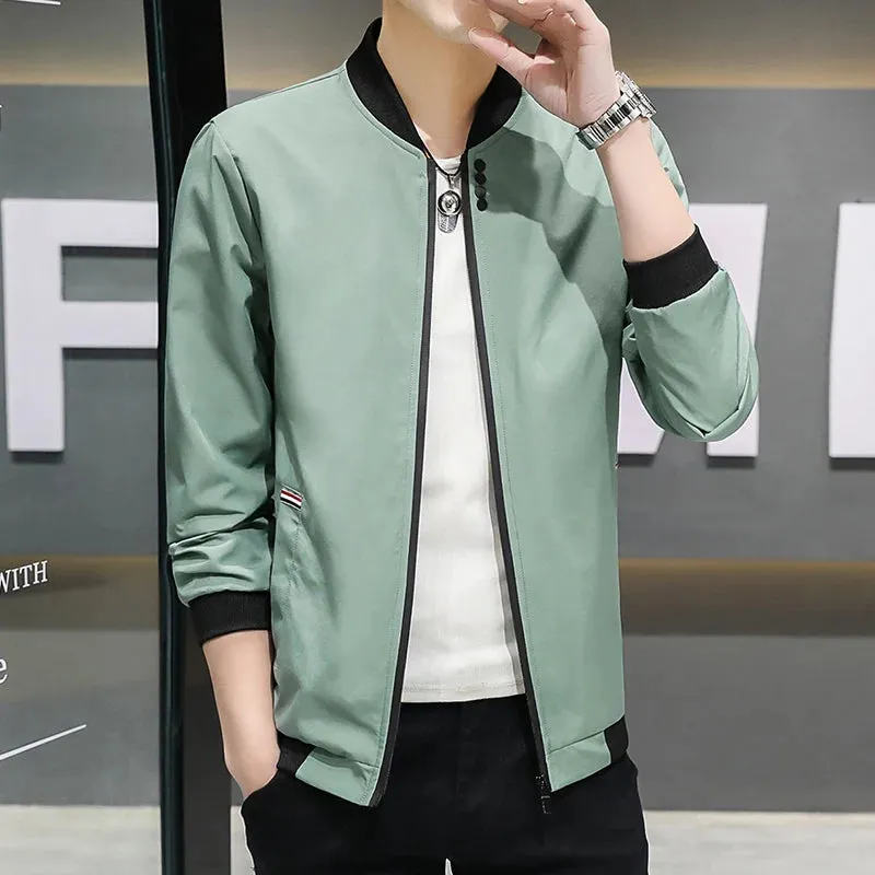 Spring and Autumn New Men's Jacket Coat Simple Solid Baseball Neck Zipper Windbreaker Coat Cycling Coat