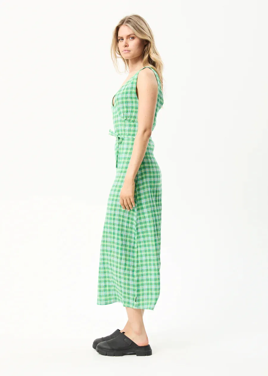 Tully Hemp Seersucker Check Maxi Dress- Forest Check