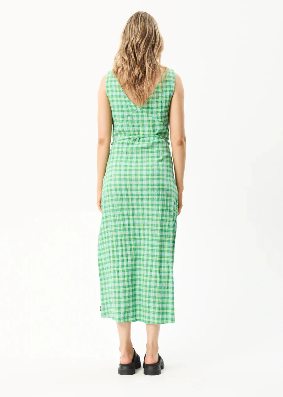 Tully Hemp Seersucker Check Maxi Dress- Forest Check