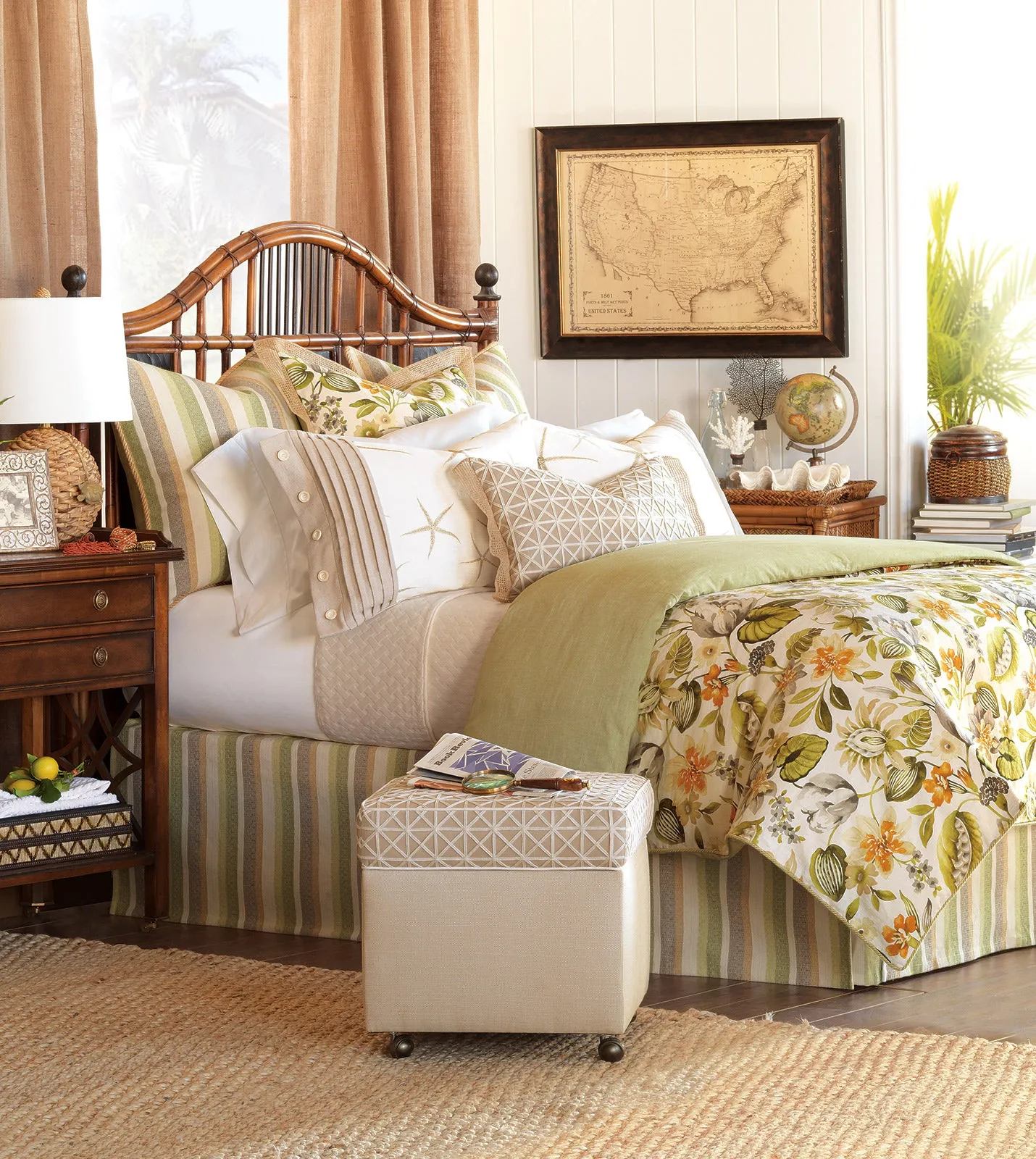Tybee Green Striped Bed Skirt