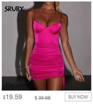 VenusFox Spaghetti straps Pink dress Woman Sequined Backless Sexy Dress Off Shoulder Mini Dress Christmas Party Club V neck Dresses