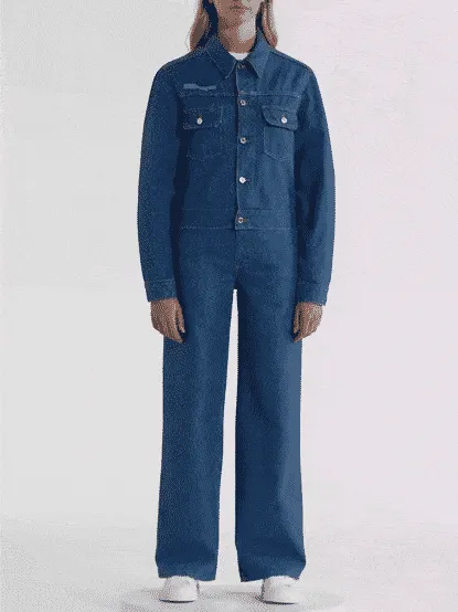 Womens Cropped Hemp Denim Jacket—mid wash