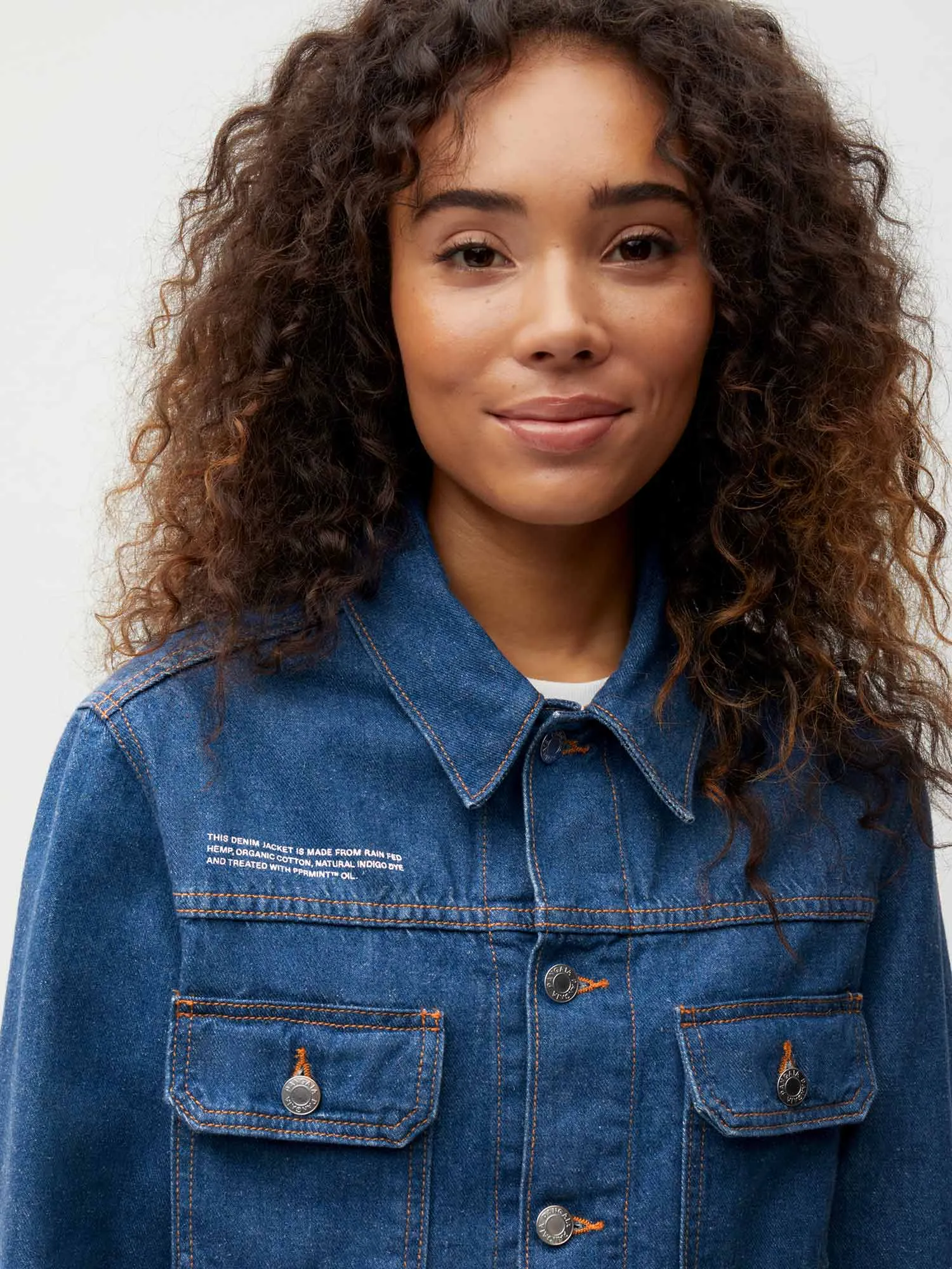 Womens Cropped Hemp Denim Jacket—mid wash