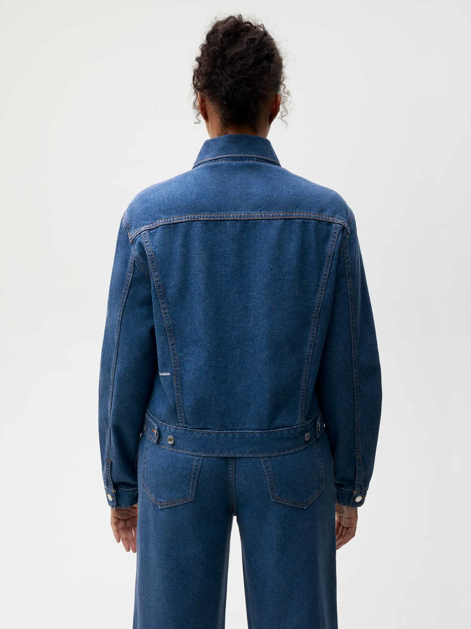 Womens Cropped Hemp Denim Jacket—mid wash