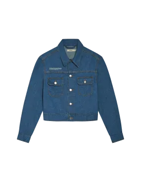 Womens Cropped Hemp Denim Jacket—mid wash
