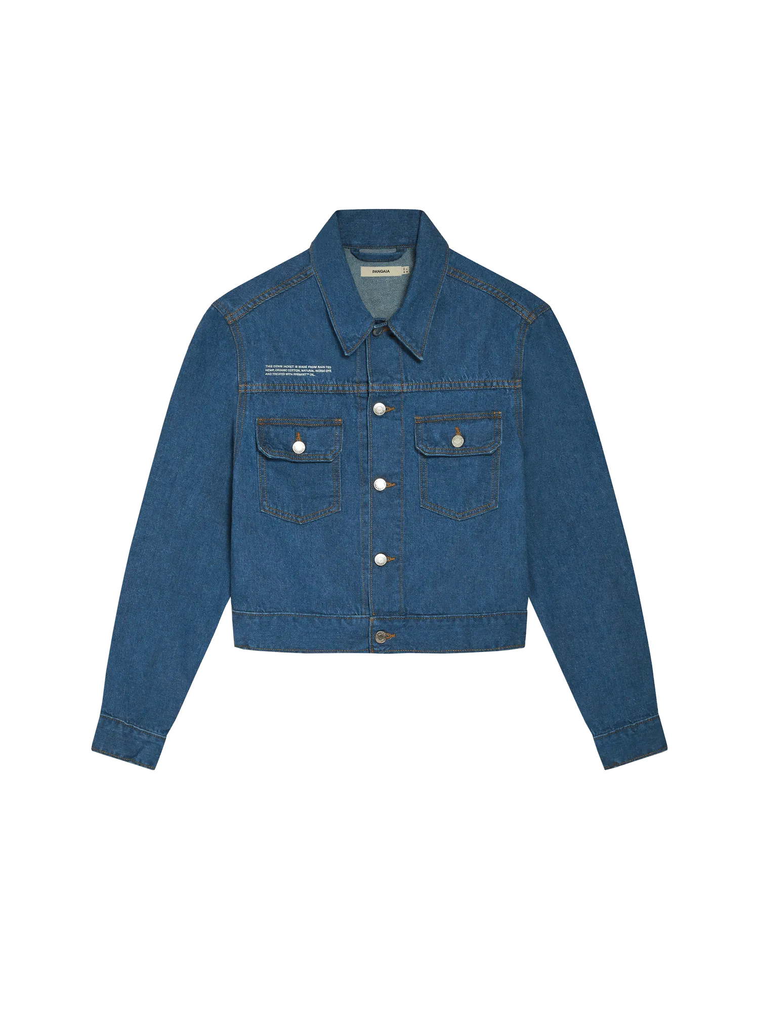 Womens Cropped Hemp Denim Jacket—mid wash