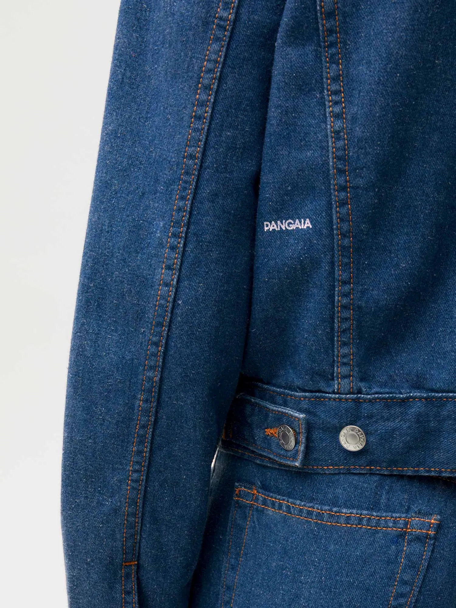 Womens Cropped Hemp Denim Jacket—mid wash