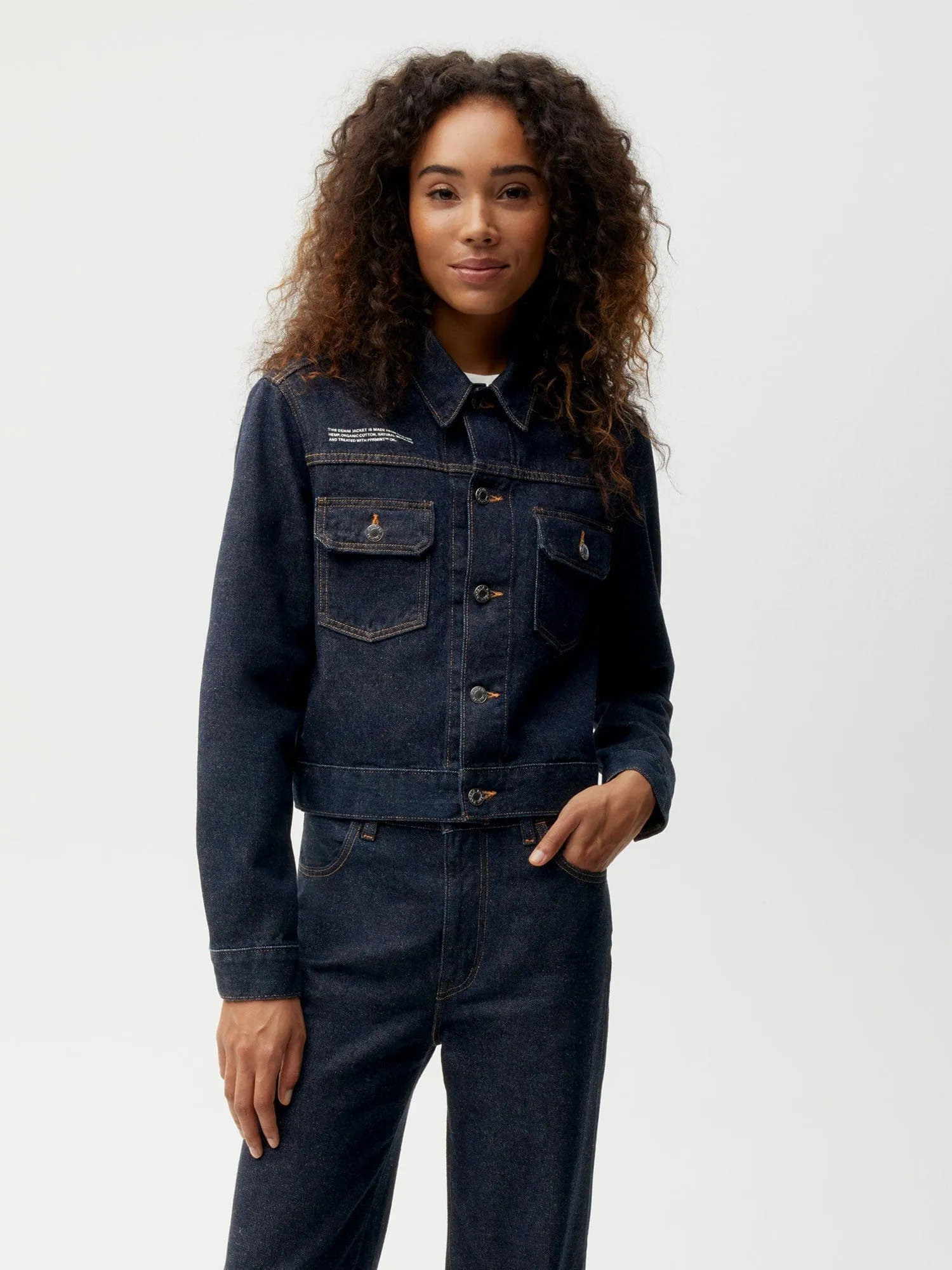 Womens Cropped Hemp Denim Jacket—rinse wash