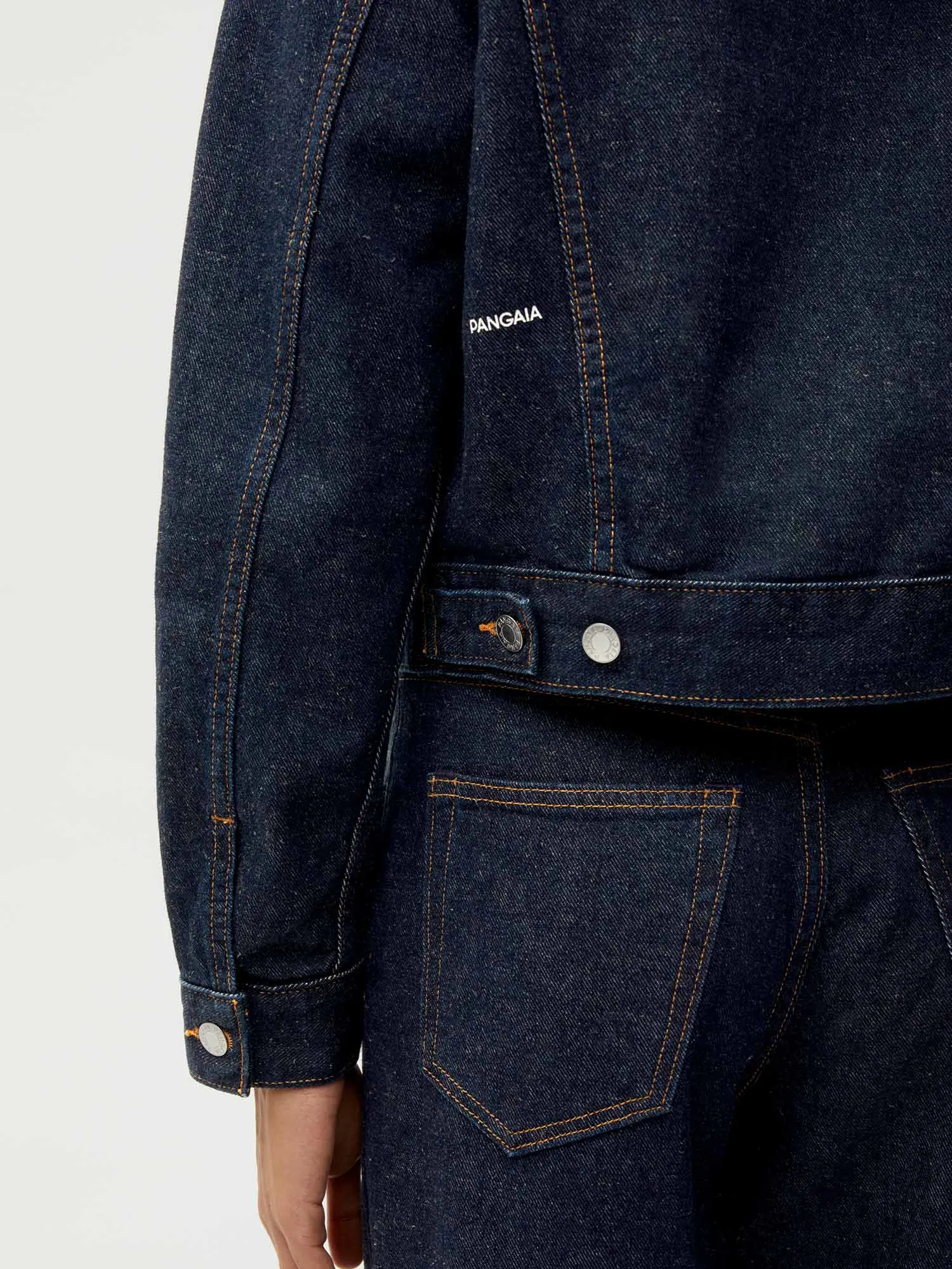 Womens Cropped Hemp Denim Jacket—rinse wash