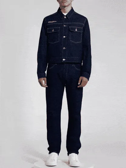 Womens Cropped Hemp Denim Jacket—rinse wash