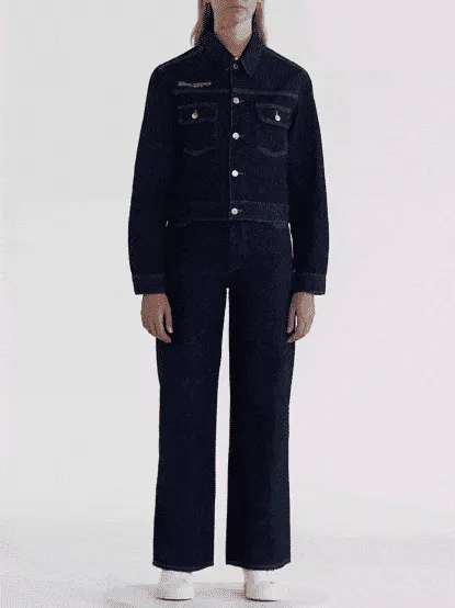 Womens Cropped Hemp Denim Jacket—rinse wash