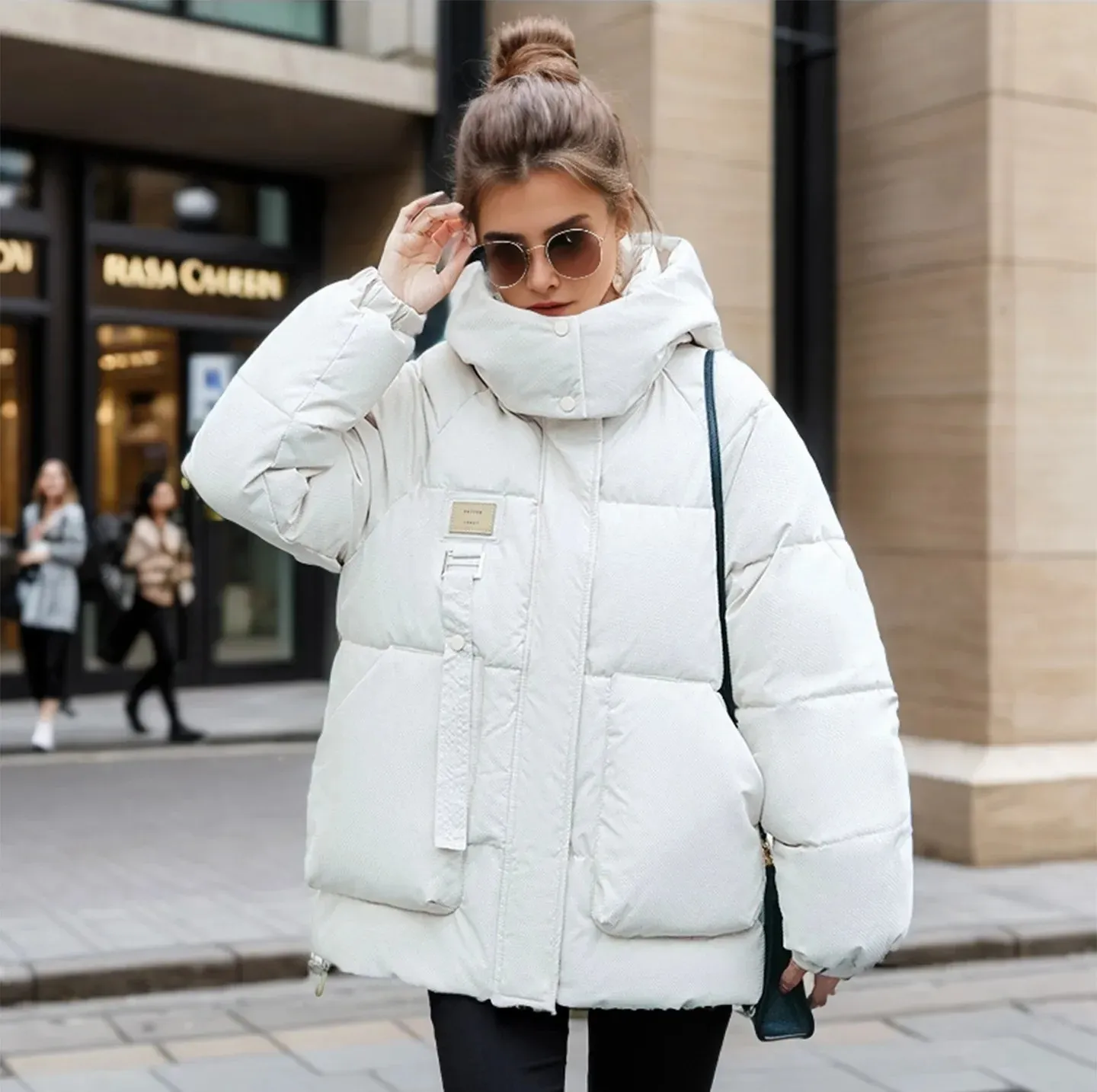 Women's winter cropped cotton down jacket
